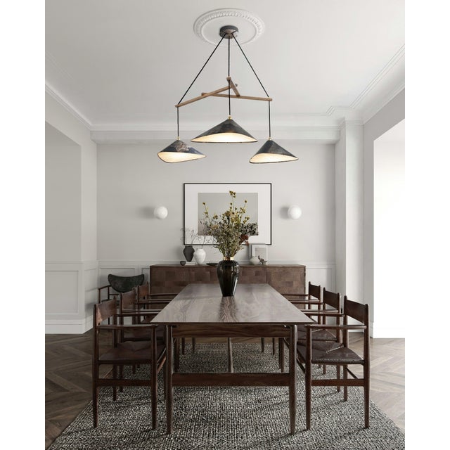 Mid-Century Modern Emily Group of Three with Oxidized Shades Hanging Lamp from Moss Objects For Sale - Image 3 of 7