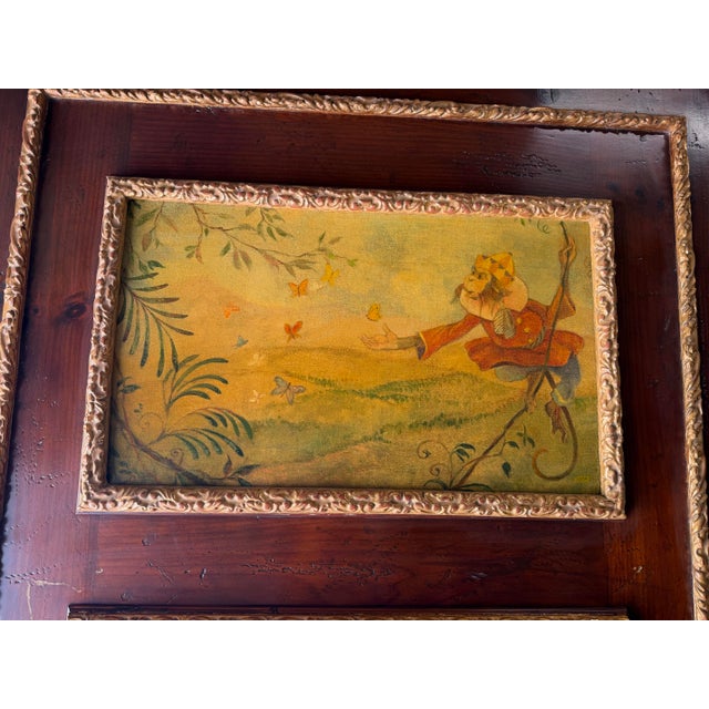 Wood Monumental Vintage Trumeau Mirror With Singerie Monkey Painting, 88" For Sale - Image 7 of 10