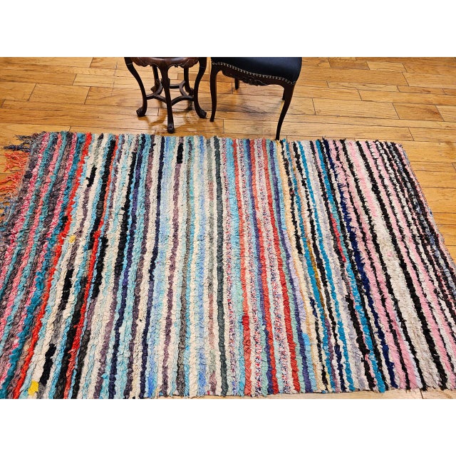 Red Vintage Moroccan Boucherouite Shag Area Rug, Handwoven Wool, Stripe, 5' X 7' For Sale - Image 8 of 11