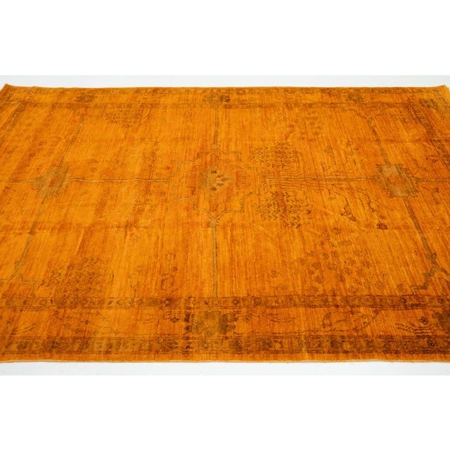 Textile Modern Oushak Handmade Orange Wool Rug With Geometric Pattern For Sale - Image 7 of 11