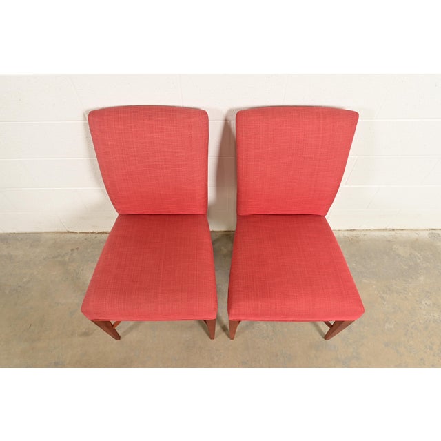 Late 20th Century Baker Furniture Modern Regency Sycamore Wood Upholstered X-Base Side Chairs or Dining Chairs, Pair For Sale - Image 5 of 15