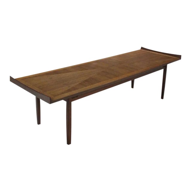 Mid Century Danish Modern Long Rectangle Walnut Coffee Table For Sale