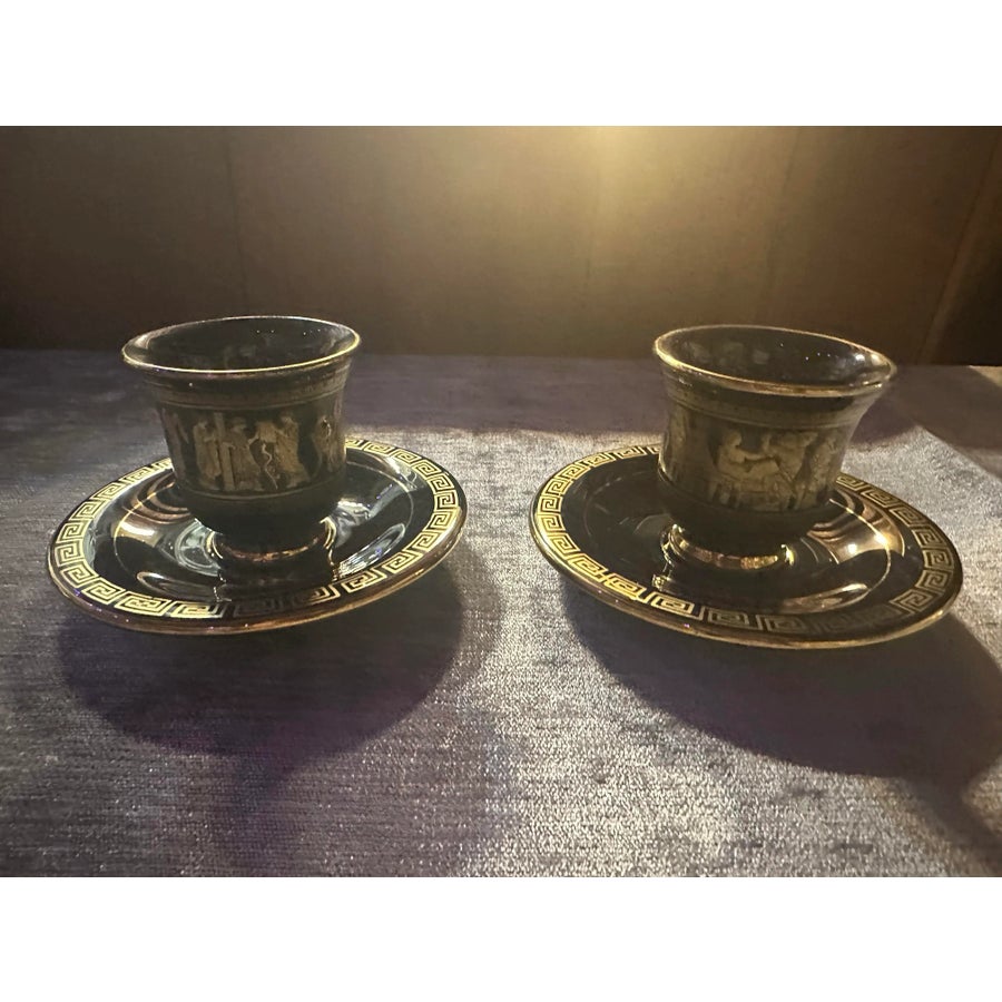 I.SPYROPOULOS 24K GOLD カップ　アンティーク 1970s Spyropoulos 24kt Greek Key Tea Cup & Saucer Set- 4 Pieces
