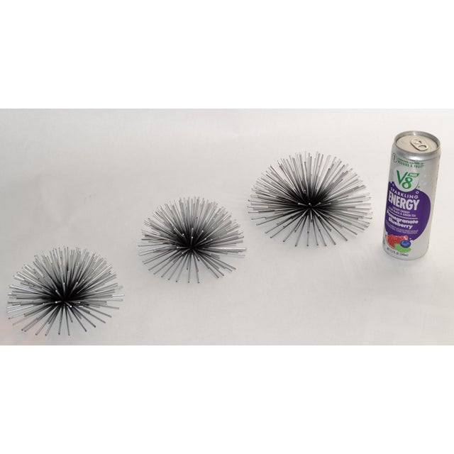 Silver Set of 3 Vintage Curtis Jeré Style Silver Finish Starburst Sputnik Pom Pom Sea Urchin Wall Sculptures For Sale - Image 8 of 13