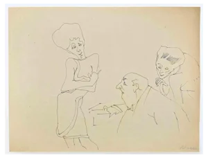 Mino Maccari, Flirtatious Women, Ink Drawing, 1960s