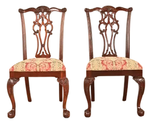 Ethan Allen Chippendale Carved Mahogany Side Chairs or Dining Chairs, Pair