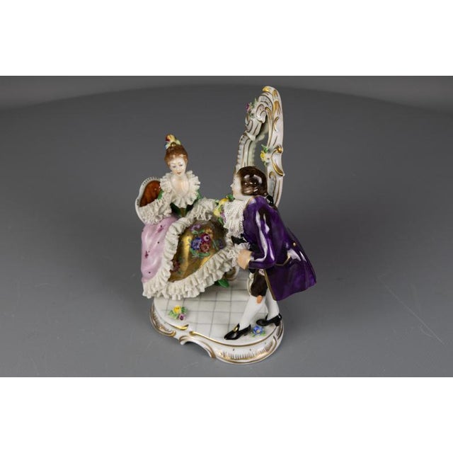 German Rococo Porcelain Figurine Couple at a Dressing Table, 1950s For Sale - Image 9 of 18