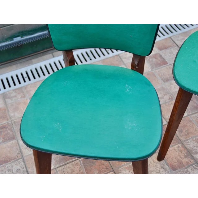 Brown Set of French Green Leather Chairs For Sale - Image 8 of 14