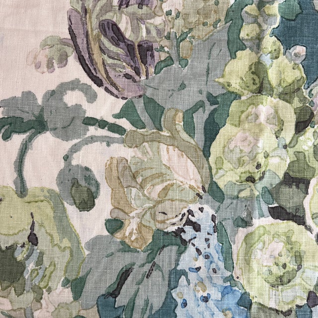 Homage to Rose Cummings Hazelton House Hand Printed Floral Linen Fabric- 2 1/2 Yards