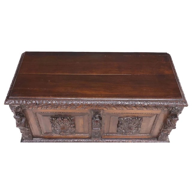 Traditional 1800s Antique English Renaissance Revival, Oak,Blanket Chest, Coffer, Stand! For Sale - Image 3 of 6