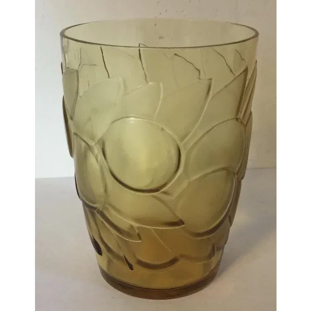 1930 Art Deco Rene Lalique Amber Tumbler Glass Vase Blidah Pattern Fruit and Leaves For Sale In New York - Image 6 of 11