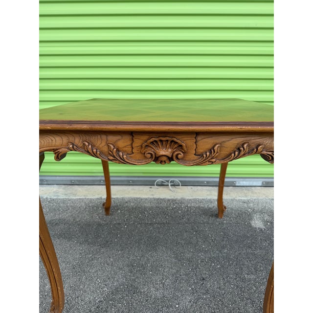 Mid 20th Century Vintage Louis XV Style Carved Wood Parquetry Game Table For Sale - Image 5 of 12