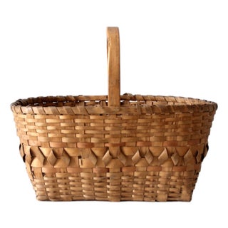 Antique Folk Art Splint Gathering Basket For Sale