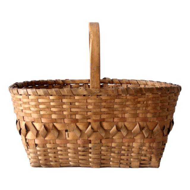 Antique Folk Art Splint Gathering Basket For Sale