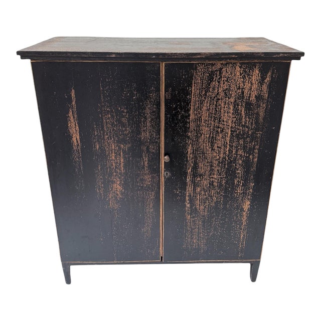 Antique Ebony Painted Linen Cabinet For Sale