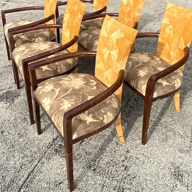 Wood Vintage Boho Tessellated Coconut Shell Dining Chairs - Set of 6 For Sale - Image 7 of 7