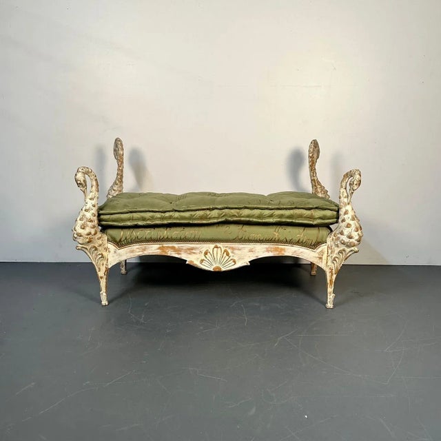 1930s Hollywood Regency Swan Bench / Daybed by Maison Jansen, Hand Carved, Distressed For Sale - Image 5 of 13