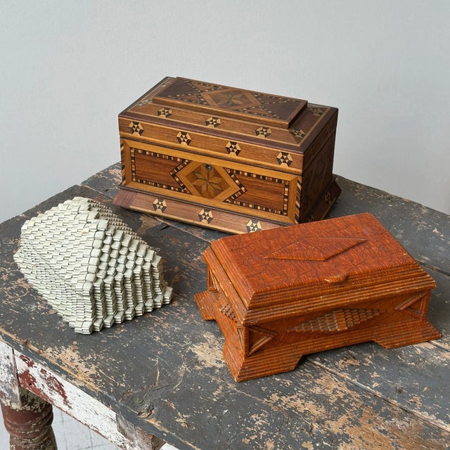 Art Deco Exceptional Vintage Art Deco Prison Art Shellacked Matchstick Box, Circa 1920s-40s For Sale - Image 3 of 18