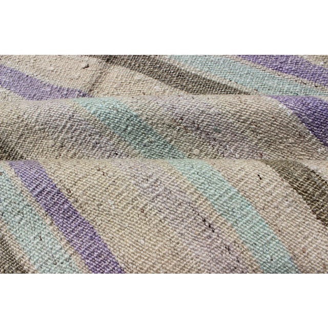 Textile Vintage Turkish Kilim With Stripes in Pastel Purple, Cream, Green and Taupe For Sale - Image 7 of 12