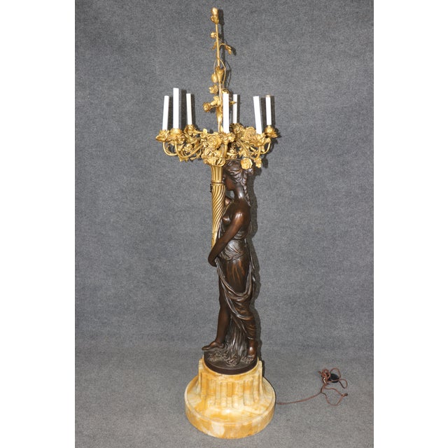 Stone Life Size Bronze Tand Marble Torchiere Attributed to Barbedienne or Susse Freres For Sale - Image 7 of 15