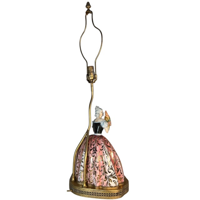 Bertolotti Capodimonte Signed Arturo Pannunzio Porcelain Rococo Lady With a Parrot Table Lamp For Sale - Image 16 of 18