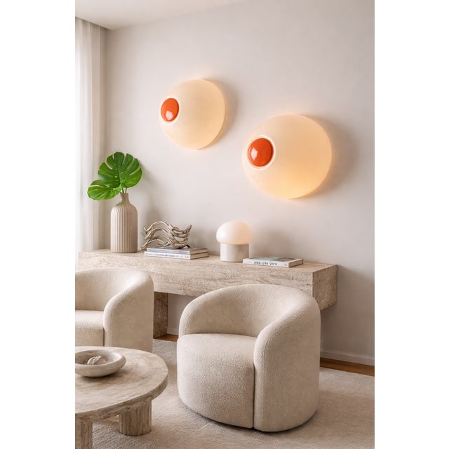 Iconic pair of "Mushroom" wall sconces, model 2770/55, designed by Elio Martinelli for Martinelli Luce, Italy, circa...