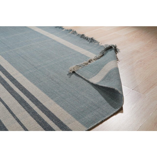 8x10 Opulent Majestic Blue Geometric Modern Flatweave Wool Carpet Rug For Sale In New York - Image 6 of 6