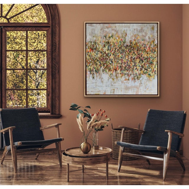 This original acrylic abstract painting includes a maple floater frame and will suit a wide variety of decor.