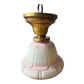 Vintage Brass Flush Mount Fixture With Vintage Shade For Sale