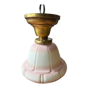 Vintage Brass Flush Mount Fixture With Vintage Shade