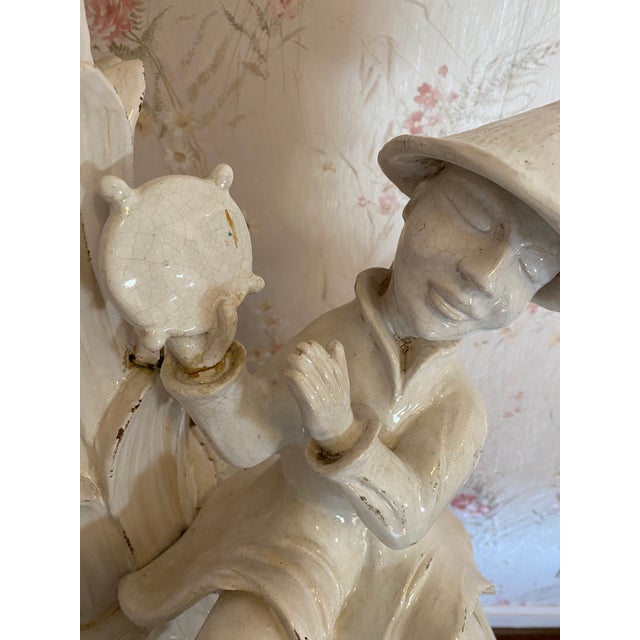 Off-white Monumental Continental Glazed Terracotta Palm Tree and Chinoiserie Stove For Sale - Image 8 of 14