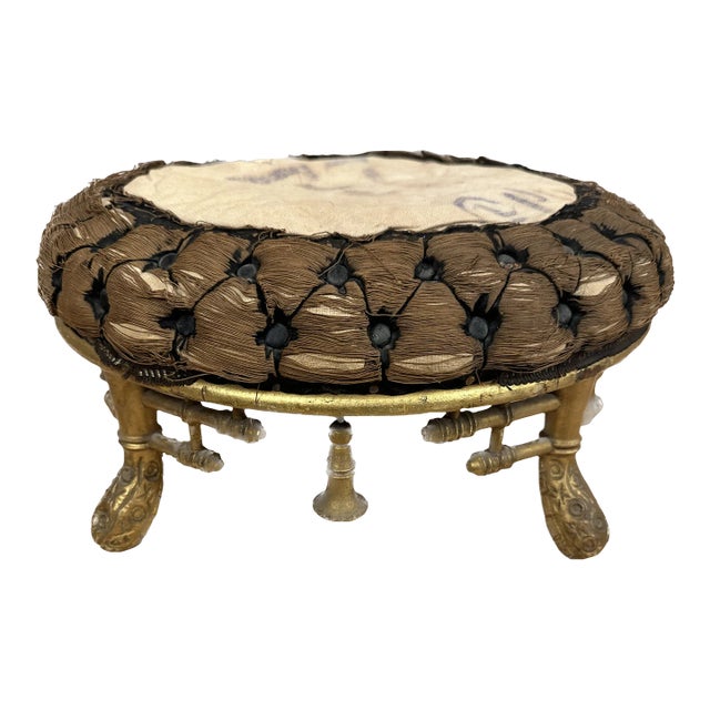 Mid 19th Century English Chinese Chippendale Giltwood Faux Bamboo Footstool For Sale
