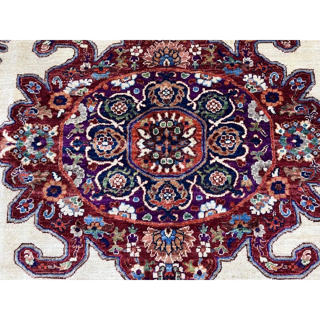 Textile Beige & Red Persian-Style Medallion Wool Rug, Natural Dyes, 5'10" X 8'5" For Sale - Image 7 of 16