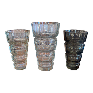 1930s Set of 3 Art Deco Cut Crystal Vases in the Manner of Josef Hoffmann for Moser.