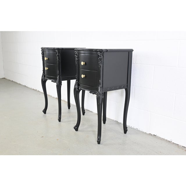 Antique French Rococo Style Black Lacquered Nightstands, a Pair For Sale - Image 4 of 13