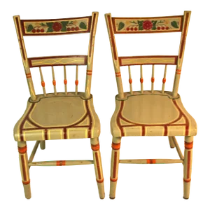 Antique Peter Hunt Style Thumb Back Chairs - a Pait