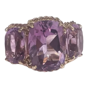 Christina Addison Elegant Amethyst Three Stone Ring With Gold Rope Twist Border