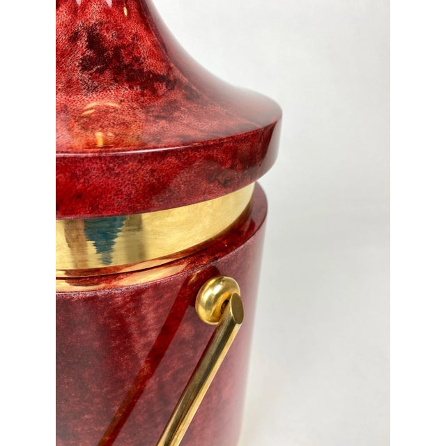 Red Goatskin & Brass Ice Bucket by Aldo Tura, Italy, 1960s For Sale - Image 11 of 13