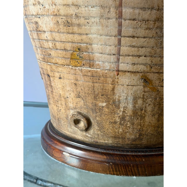 Textile 19th Century Monumental Terra-Cotta Olive Jar Table Lamp With Pleated Shade For Sale - Image 7 of 12