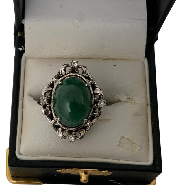 Antique Fratelli Peruzzi Florence 800 Silver Green Onyx Jewelry Suite Bracelet Earrings Ring C. 1920s-1930s For Sale - Image 4 of 6