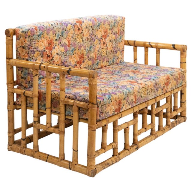 Mid-Century Sofa in Bamboo, Rattan and Fabric attributed to Vivai del Sud, Italy, 1970s For Sale - Image 13 of 13