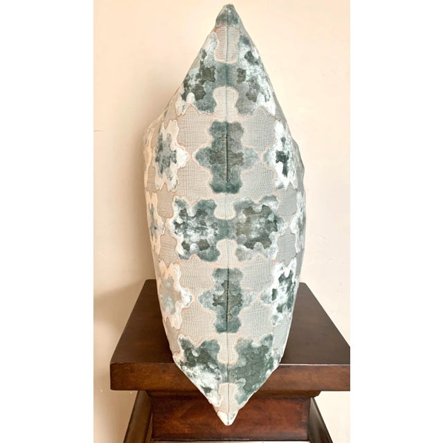 Luxury European Velvet Cutout Large Square Blue Pillow For Sale - Image 4 of 6