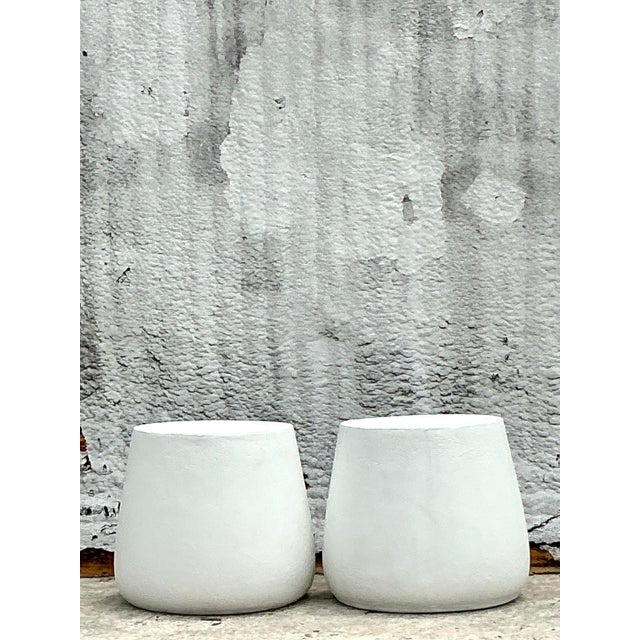 Plastic Vintage Coastal Molded Fiberglass Outdoor Side Tables - A Pair For Sale - Image 7 of 11