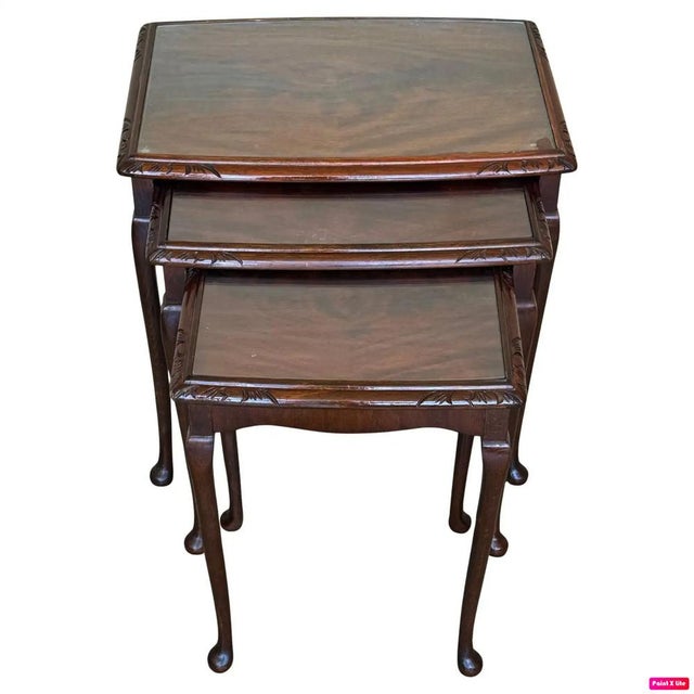 Mahogany Nesting Tables with Glass Top, 1890, Set of 3 For Sale - Image 10 of 10