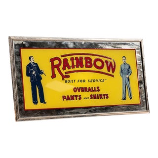 Vintage Rainbow Workwear Backlit R-O-G Glass Sign For Sale