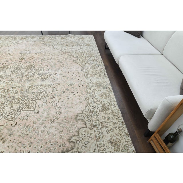 1970s Vintage Persian Handmade Wool Cotton Beige Area Rug For Sale - Image 4 of 11