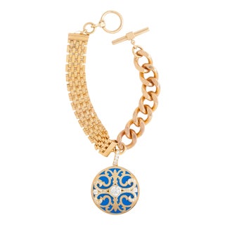 Miriam Salat Gold and Filagree Clear Bracelet Set In Sterling Silver & Topaz For Sale
