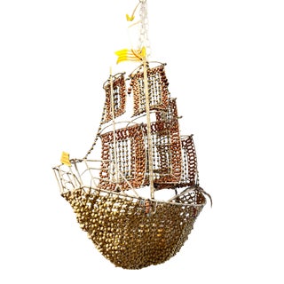 Vintage Wood Bead Ship Chandelier Made in Italy 1960’s For Sale