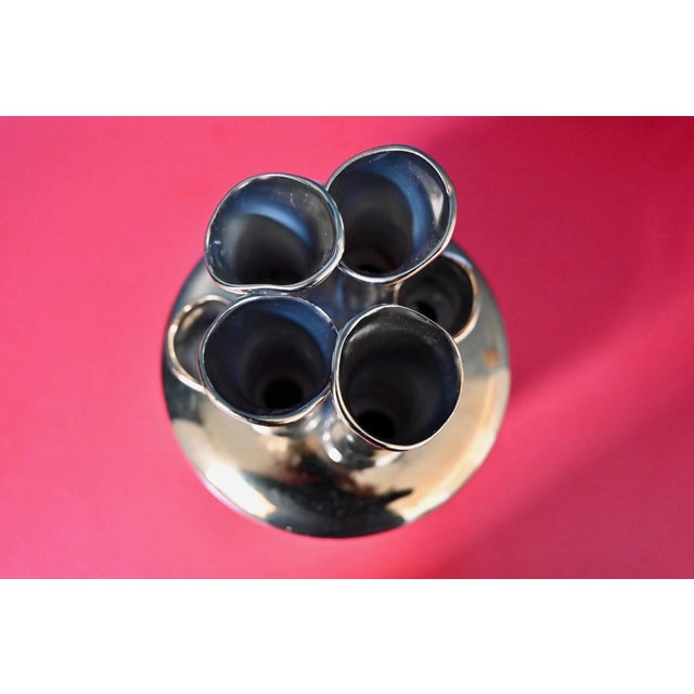 Modern Dutch Gold-Plated Ceramic Multi-Flower Vase, 1990s For Sale - Image 3 of 9