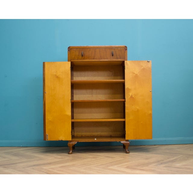 British Art Deco Burr Walnut Tallboy Linen Cabinet, 1930s For Sale - Image 3 of 9